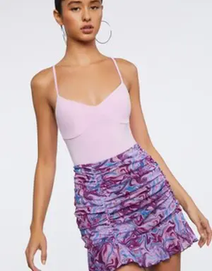 Forever 21 Marble Print Ruched Mini Skirt Purple/Multi