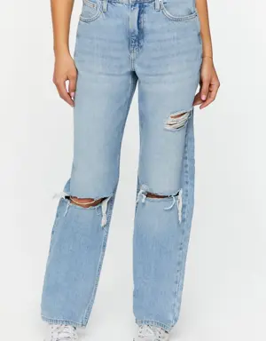 Forever 21 90s Fit Destroyed High Rise Jeans Light Denim