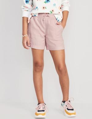 Solid Linen-Blend Drawstring Midi Shorts for Girls pink