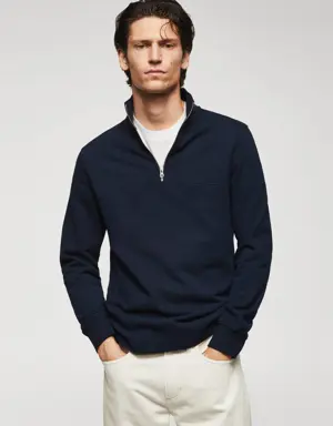Cotton sweatshirt with zip neck