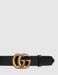 Wide leather belt with Double G buckle