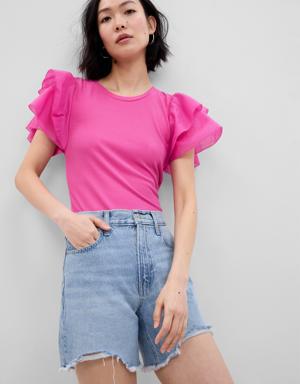 Gap Mini Rib Ruffle Sleeve T-Shirt pink