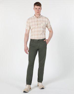 Slim Fit Orta Bel Düz Paça Erkek Yeşil Pantolon
