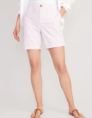 High-Waisted OGC Chino Seersucker Pull-On Shorts for Women -- 7-inch inseam multi