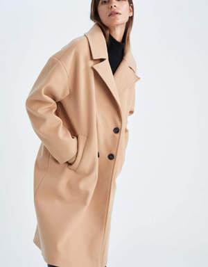 Oversize Fit Kaşe Mont