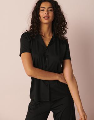 Lace Detail Short Sleeve Button-down Shirt