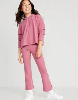 Plush Cozy-Knit Hoodie & Side-Slit Flare Pants Set for Girls pink