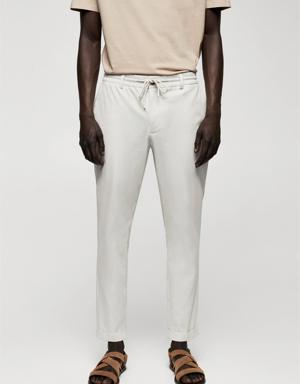Mango Cotton seersucker trousers with drawstring 