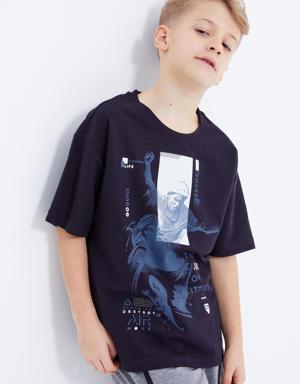 Lacivert Baskılı Kısa Kollu O Yaka Erkek Çocuk T-Shirt - 10912