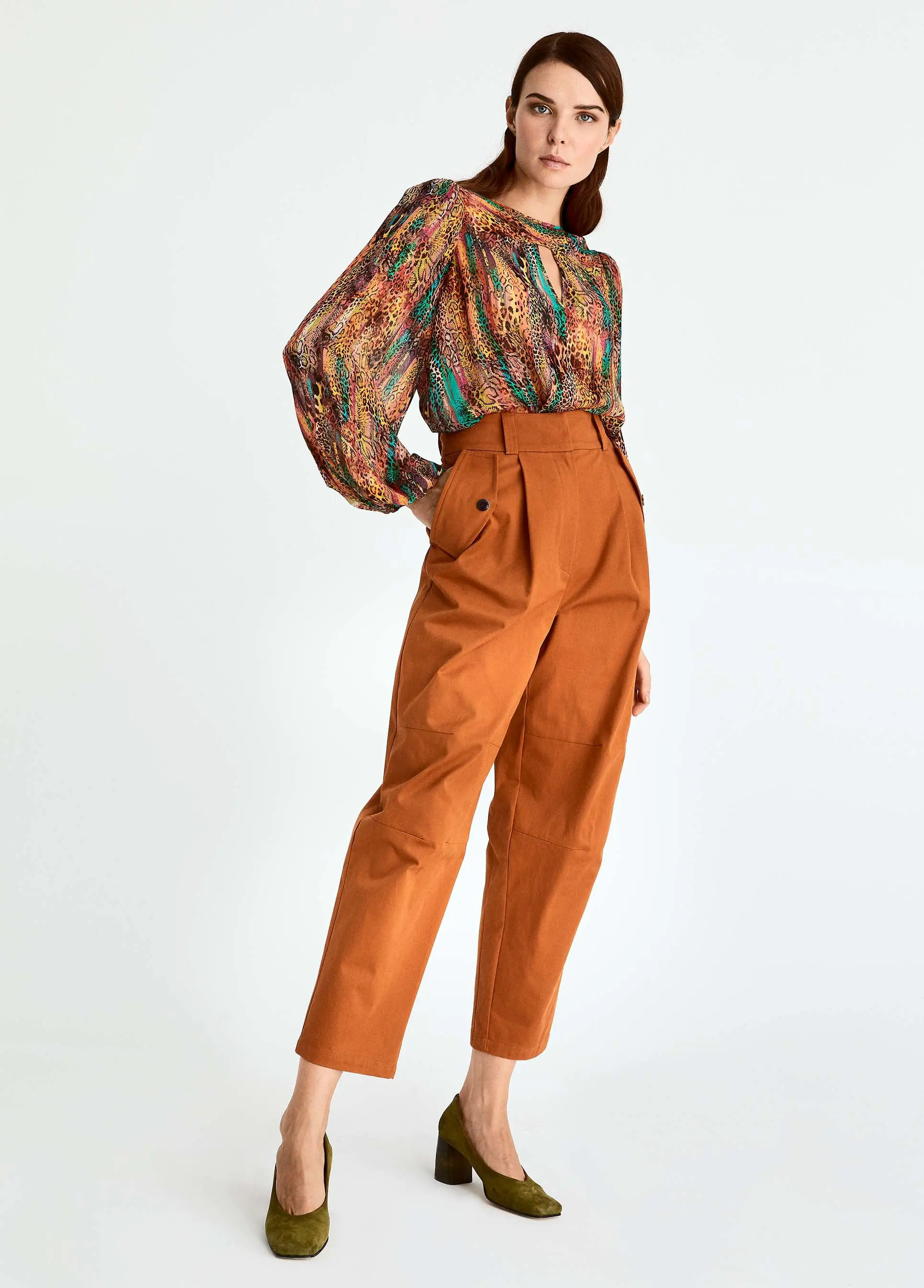 Roman High Waisted Cropped Trouser - 2 / BRICK. 1