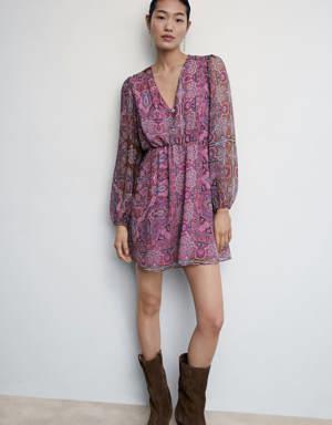 Paisley print dress with buttons