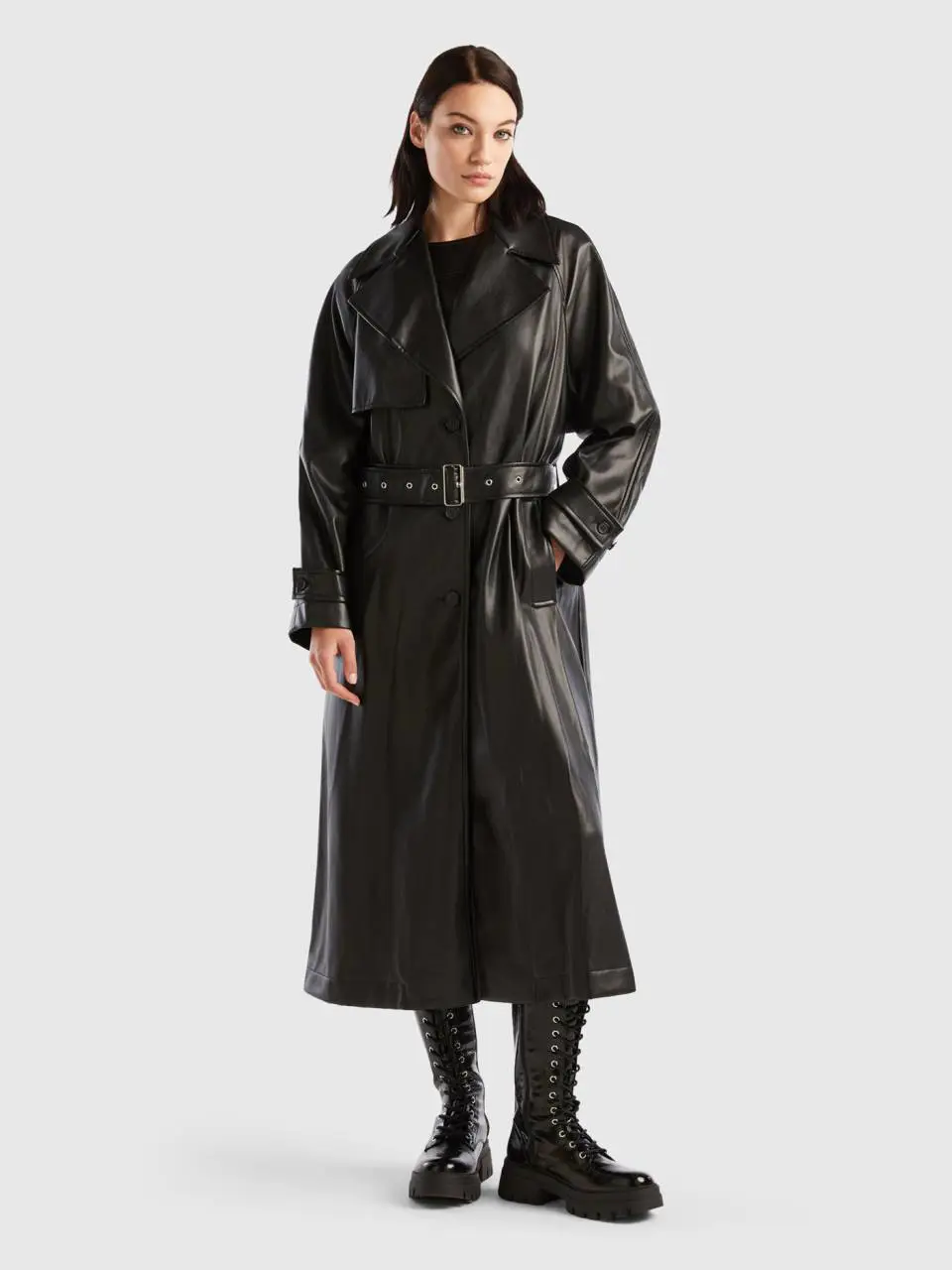 Benetton midi trench in imitation leather fabric. 1