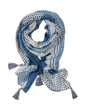 BLUE WHITE GEOMETRIC PATTERNED SCARF