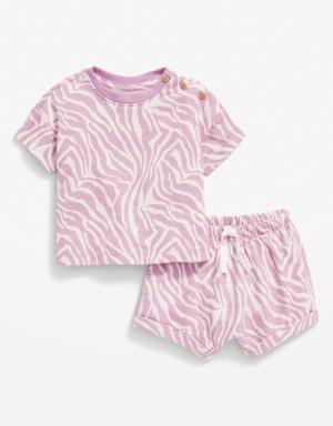 Old Navy Unisex Buttoned-Shoulder Textured-Knit T-Shirt & Shorts Set for Baby pink