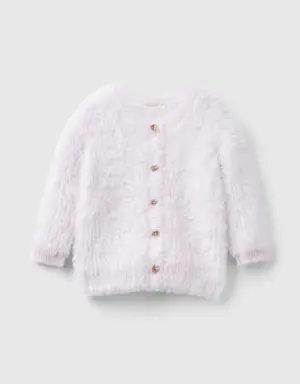 furry crew neck cardigan