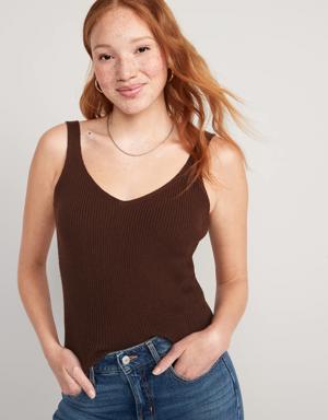 V-Neck Rib-Knit Sweater Tank Top for Women brown
