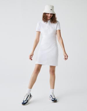 Kadın Slim Fit Kısa Kollu Polo Yaka Beyaz Elbise