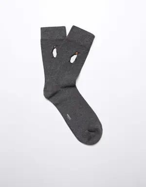 Penguen tasarımlı pamuklu çorap