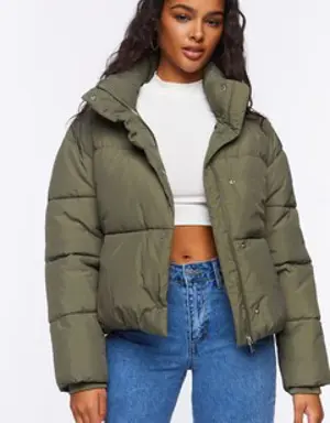 Forever 21 Funnel Neck Puffer Jacket Olive