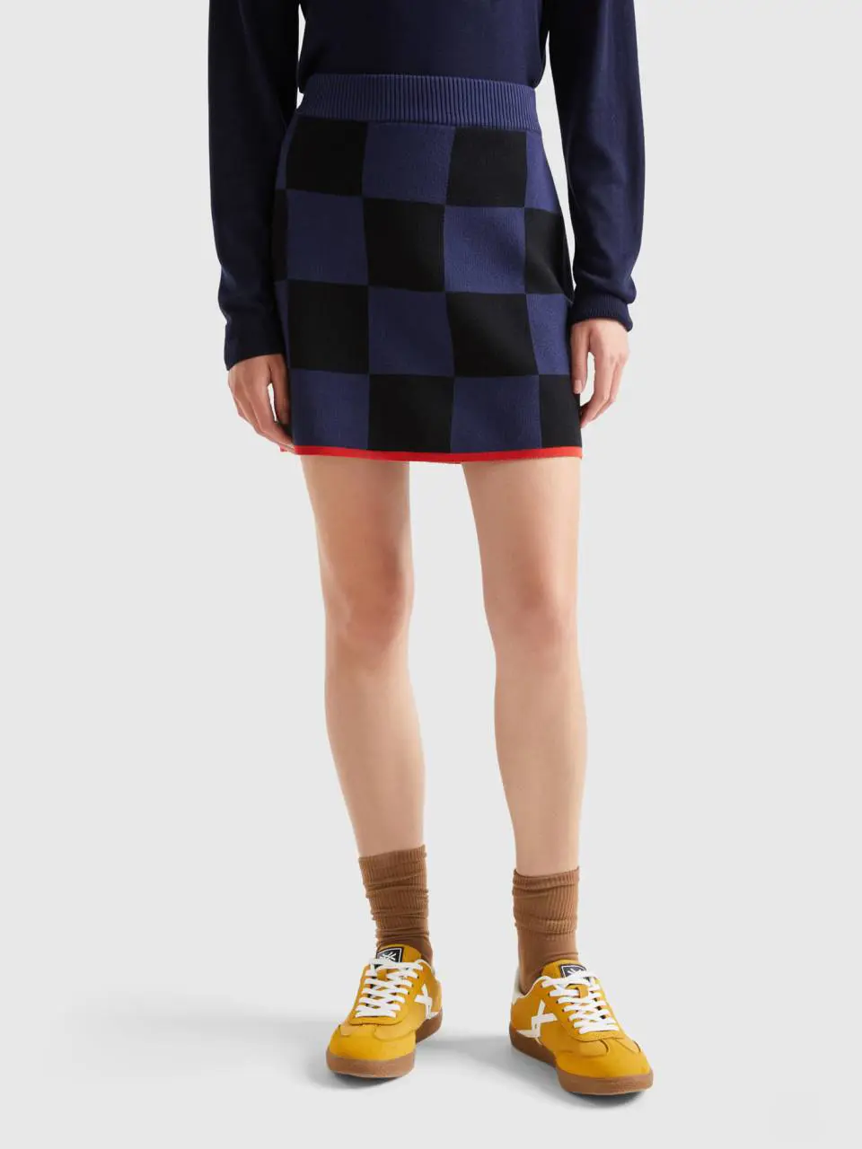 Benetton knit checkered mini skirt. 1