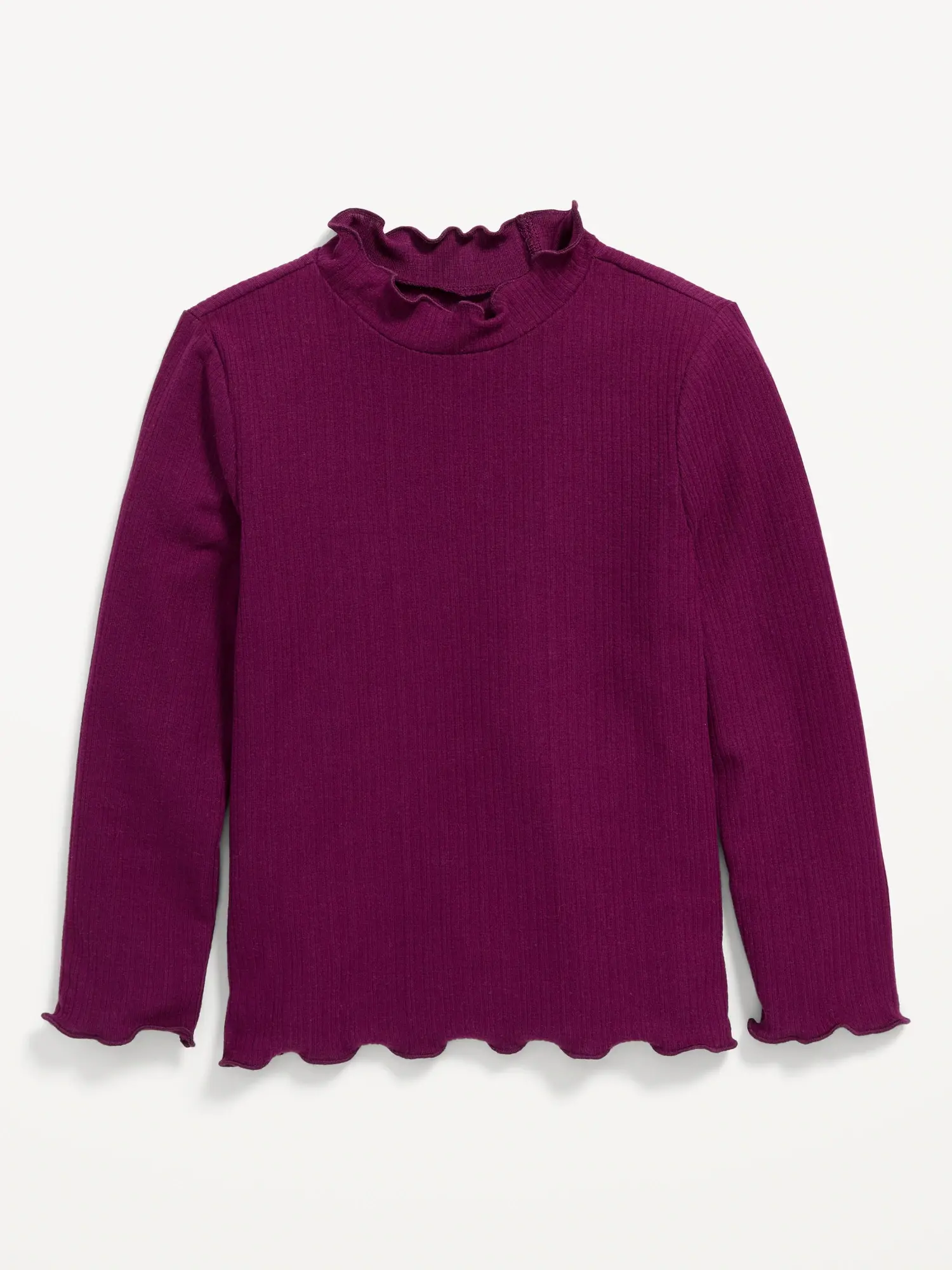 Old Navy Long-Sleeve Lettuce-Edge Mock-Neck Top for Toddler Girls purple. 1