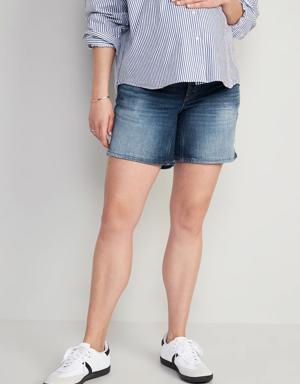 Maternity Front Low Panel OG Straight Jean Shorts -- 5-inch inseam blue