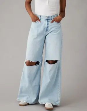 Dreamy Drape Stretch Super High-Waisted Baggy Ultra Wide-Leg Ripped Jean