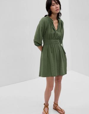 Gap Puff Sleeve Tie-Front Mini Dress green