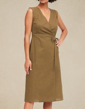 Linen-Cotton Wrap Dress green