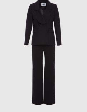 Double Buttoned Black Suit with Palazzo Pants
