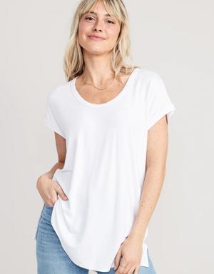Luxe Voop-Neck Tunic T-Shirt for Women white