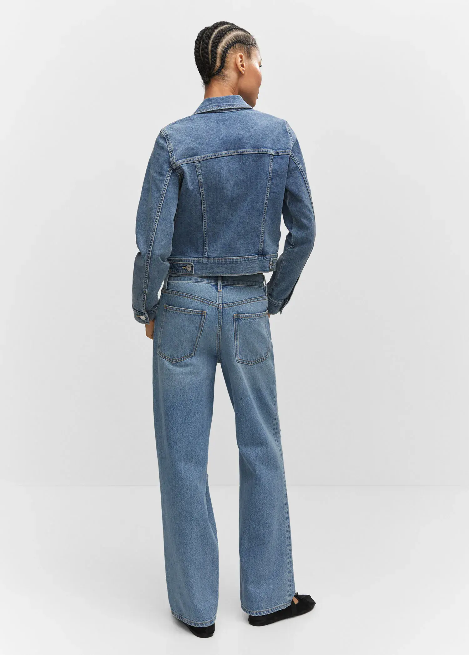 Mango Pocketed denim jacket. a man wearing a denim jacket and jeans. 