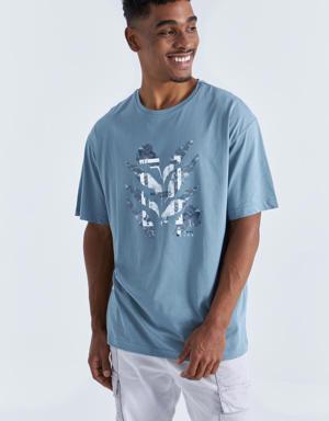 Mint Yeşili Büyük Baskılı O Yaka Erkek Oversize T-Shirt - 88092
