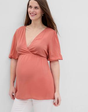 Maternity Puff Sleeve Wrap Top orange