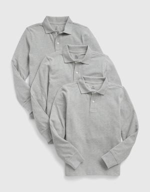 Gap Kids Organic Cotton Uniform Polo Shirt (3-Pack) gray