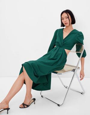 Puff Sleeve Cutout Midi Dress green