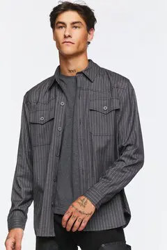 Forever 21 Forever 21 Pinstriped Long Sleeve Shirt Charcoal/White. 2