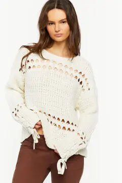 Forever 21 Forever 21 Pointelle Lace Up Cutout Sweater Cream. 2