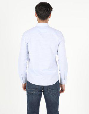Slim Fit Shirt Neck Erkek Açık Mavi Uzun Kol Gömlek