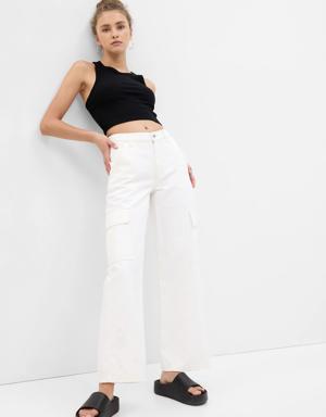 PROJECT GAP Low Rise Baggy Cargo Jeans with Washwell white