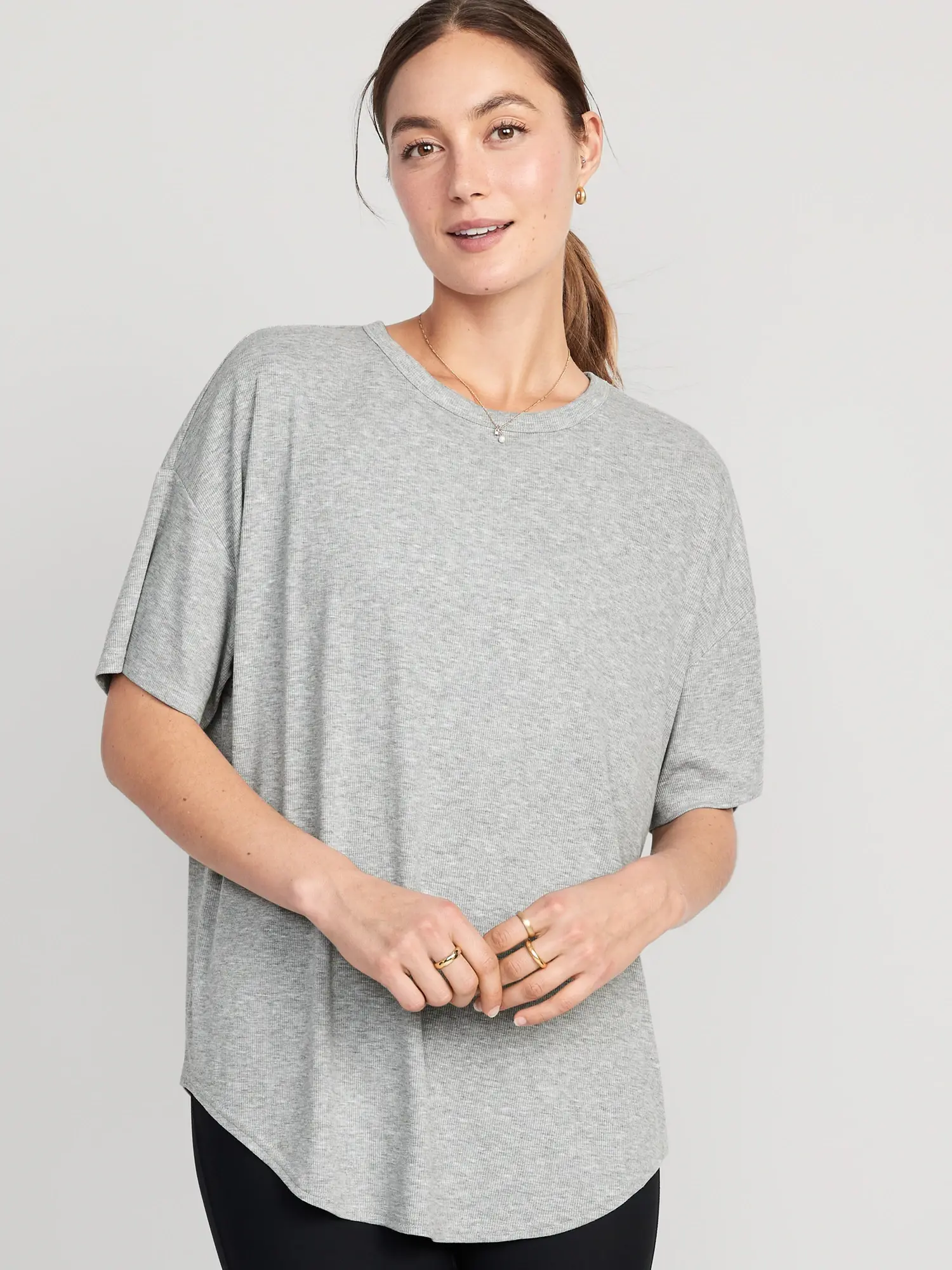 Old Navy UltraLite Rib-Knit Tunic T-Shirt for Women gray. 1