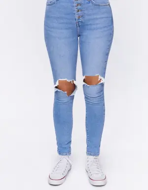 Forever 21 Recycled Cotton Distressed Skinny Jeans Light Denim