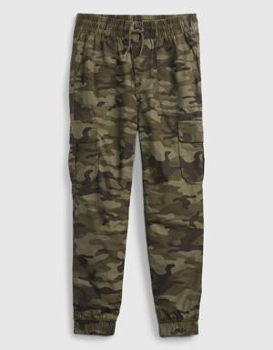 Kids Jersey-Lined Cargo Joggers green