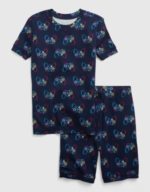 Kids 100% Organic Cotton Gamer PJ Shorts Set blue