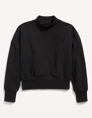 Dynamic Fleece Mock-Neck Hidden-Pocket Sweatshirt for Girls black