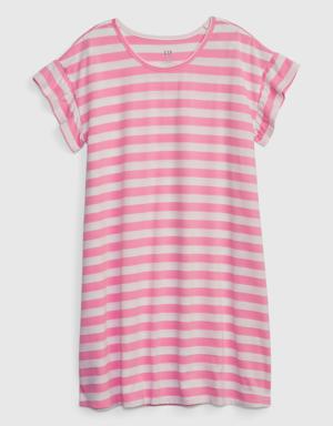 Kids 100% Recycled Stripe PJ Dress pink