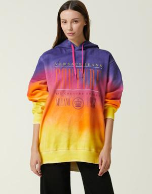 Colorblocked Kapüşonlu Baskılı Sweatshirt