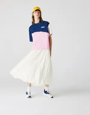 Falda plisada elástica con marca Lacoste para mujer