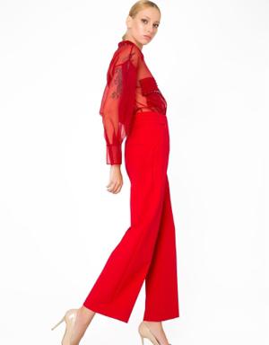 Pocket Detailed High Waist Red Trousers