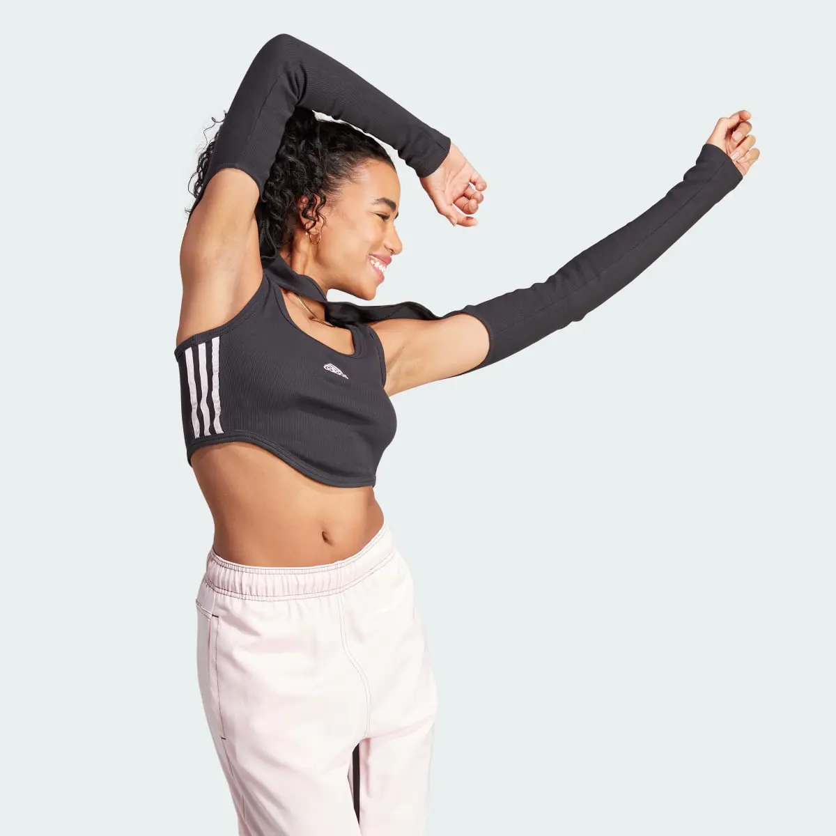 Adidas Dance 3-Stripes Ribbed Fitted Top with Detachable Sleeves. 3